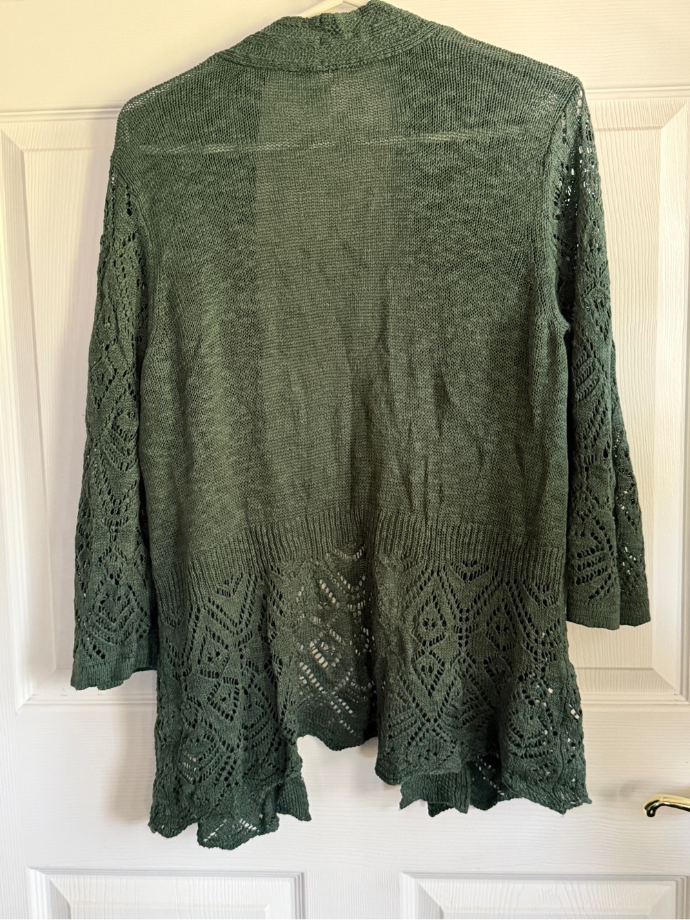 dressbarn Green Open-Front Crochet Hem Cardigan - Picture 6 of 10
